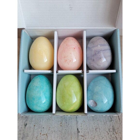Williams Sonoma Pastel alabaster eggs decorative Easter spring set home - Picture 1 of 8